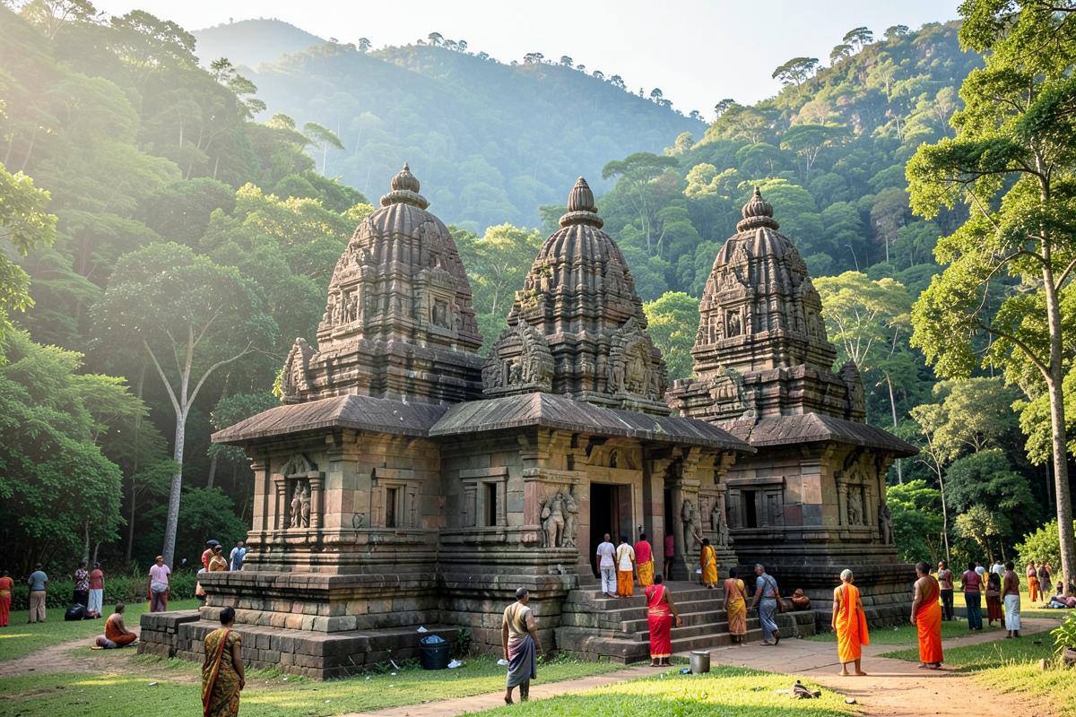 Ancient temple in forested Western Ghats near Kollur
