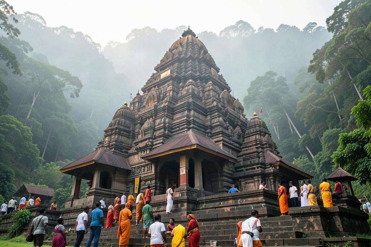 Hillside Mangaldevi temple surrounded by forest