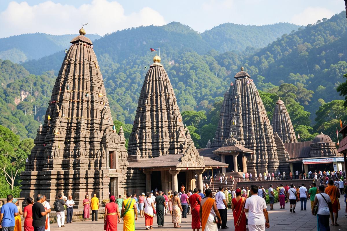 Kukke Subrahmanya temple with Western Ghats in background